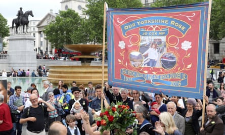 The trade union-style banner in memory of Jo Cox.