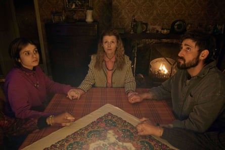 Gabrielle Creevy, Sian Gibson and Michael Socha in The Witch Farm.