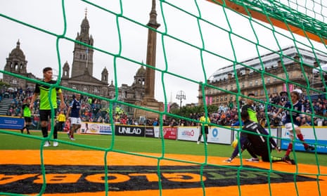 A general view of action from day one of the Homeless World Cup in George Square, Glasgow.