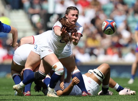 England’s scrum-half Lucy Packer releases the ball.