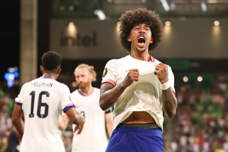 Chris Richards #3 of United States celebrates after scoring his team’s first goal during the Group Stage - Group D match between Saudi Arabia and United States as part of the 2025 CONCACAF Gold Cup at Q2 Stadium on June 19, 2025 in Austin, Texas.