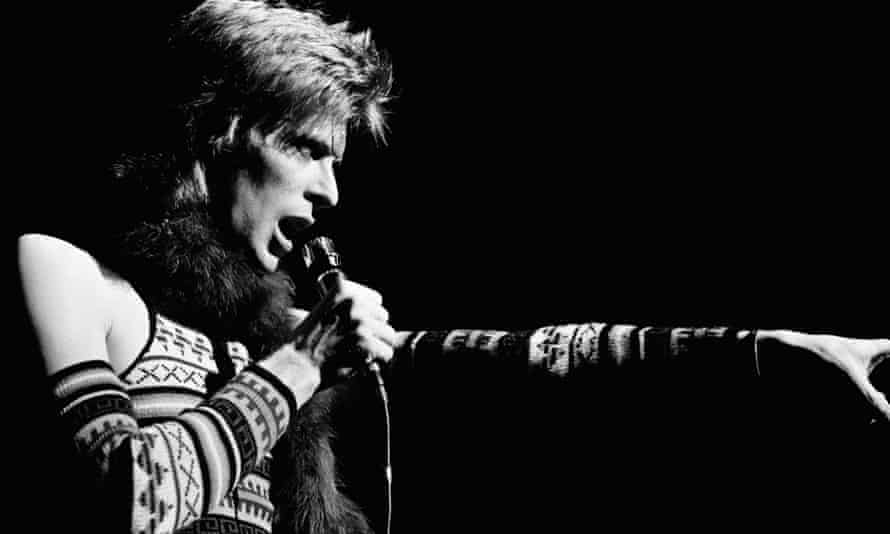 David Bowie performing as Ziggy Stardust at Radio City Music Hall in February 1973