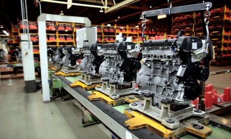 Ford engines being built on the production line at their Bridgend Factory, South Wales.