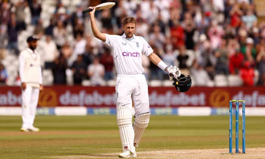 Joe Root celebrates reaching his century