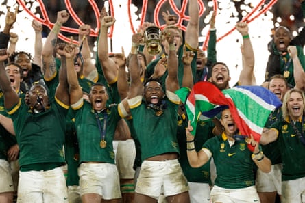 South Africa players celebrate winning World Cup in 2023.