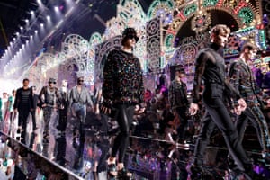 DOLCE &amp; GABBANAHailing the digital fashion show as ‘fake’, Domenico Dolce and Stefano Gabbana returned IRL to light up Milan – literally. The stimuli for this collection was the ‘luminere’ light installations found all over southern Italy and it was reflected in the set and the clothes. Calling it a 90s fashion moment (it reminded them of their 00s’ collections) denim jackets and jeans came beaded and jewelled as if a light show of their own, while a kaleidoscopic prints appeared on multiple silk shirts and shorts. ‘After a lot of months on the sofa, we need to dress up,”’ said Gabbana.