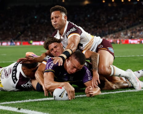 Will Warbrick scores a try for Melbourne Storm