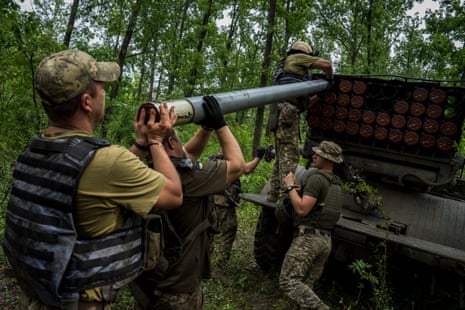 Ukrainian serviceman prepare and fire a GRAD multiple launch rocket system towards Russian positions in Kharkiv Oblast, Ukraine on 12 August, 2022.