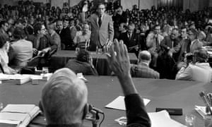 John Dean is sworn in by Senate Watergate committee in a photo from June 1973.
