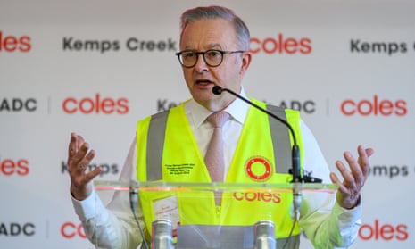 Albanese speaking at the opening of a Coles automatic distribution centre in Sydney on 6 August