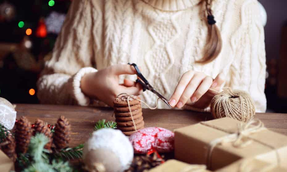 Woman making Christmas presents