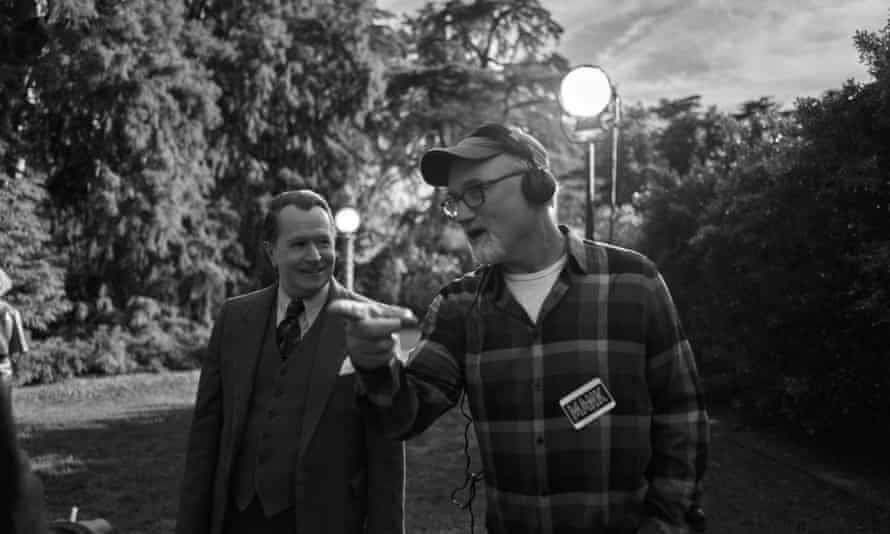 Oldman and Fincher on the set of Mank.