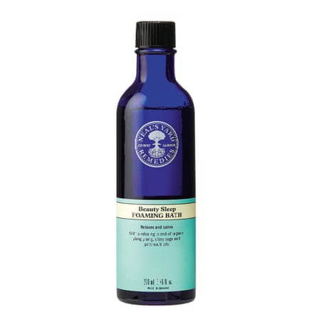 Blue bottle of Neal’s Yard Beauty Sleep foaming bath