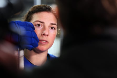 Hilary Knight of the United States speaks to reporters on Tuesday at Milano Rho Ice Hockey Arena ahead of her fifth Winter Olympic Games.