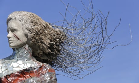 LEBANON: Six dead in violence at Beirut protest against port blast inquiry 9 Lebanon Beirut Explosion Statue - 20 Oct 2020<br>Mandatory Credit: Photo by Xinhua/REX/Shutterstock (10966883b) A statue of a lady is seen near the Beirut port in Lebanon, Oct. 20, 2020. Lebanese artists create a statue of a lady by using the rubbles of the Beirut port explosion, with a clock stopping at the moment of the explosion at about 6:08 p.m. on Aug. 4, 2020. Lebanon Beirut Explosion Statue - 20 Oct 2020