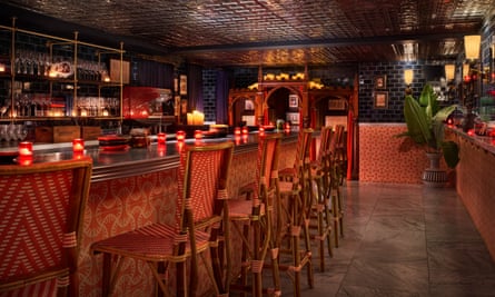 Counter Reformation bar, with its confession booth at the end of the bar, in the Parker Palm Springs hotel, Palm Springs, USA.