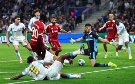 Jeremie Frimpong forces an own goal to double Liverpool’s lead.