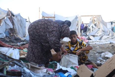 The tents where displaced civilians took shelter are completely destroyed after the missile fired from an Israeli helicopter targeted a tent area ain the Mewasi area of Khan Younis.