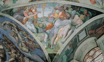 The Brazen Serpent in the Sistine Chapel ceiling.