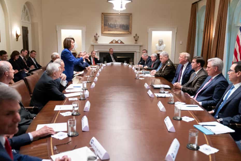 Speaker of the House Nancy Pelosi speaks to Trump during a meeting on Syria this week.