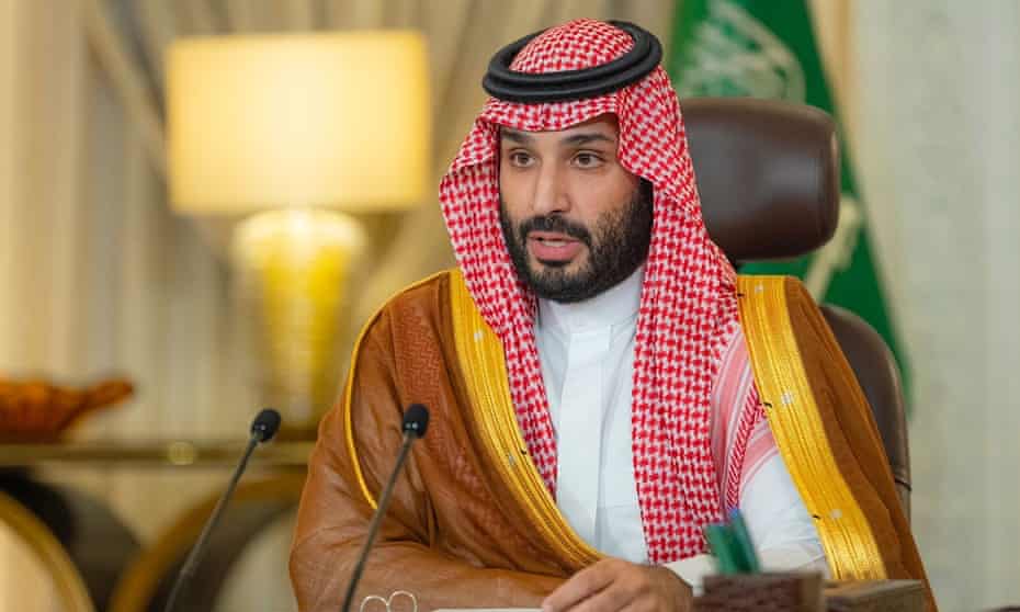 Saudi Crown Prince Mohammed bin Salman attends the opening of the Saudi Green Initiative Forum, via video link, in Riyadh.
