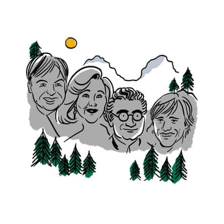 Illustration of a Canadian Mount Rushmore with comedy stars' faces