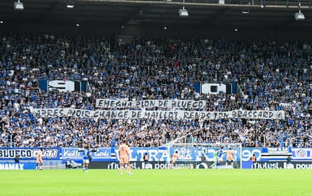 Strasbourg fans express their fury with Emegha.
