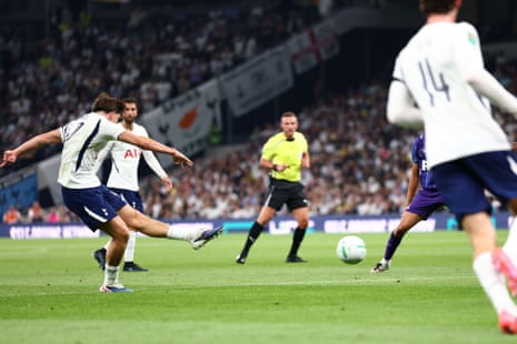 Mikey Moore of Tottenham Hotspur scores the sides first goal to make it 1-0.