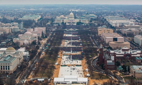 This handout photo released by the US National Park Service shows the crowd for Donald Trump’s inauguration: ‘a massive field of people … packed’, according to Trump.