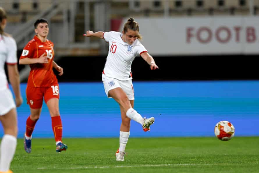 Ella Toone gets England’s third goal with a lovely finish.
