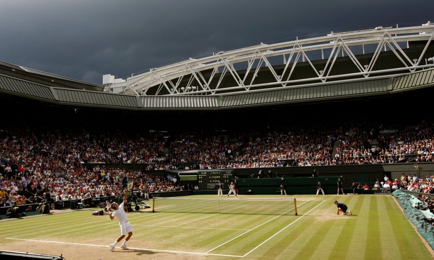 Dark clouds drift over Wimbledon’s centre court during the epic 2008 final.