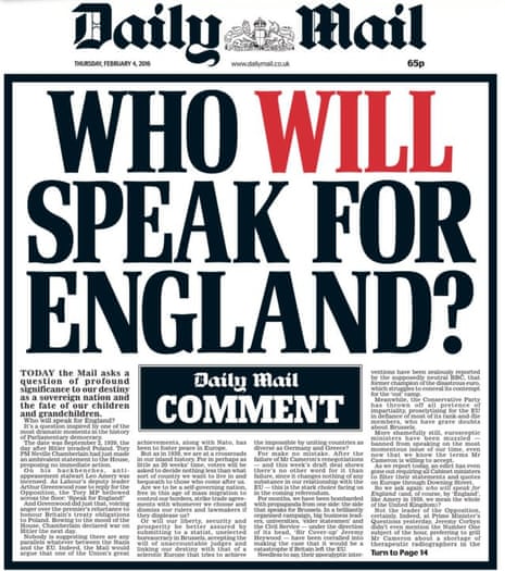 The front page of the Daily Mail, 4 February 2016.