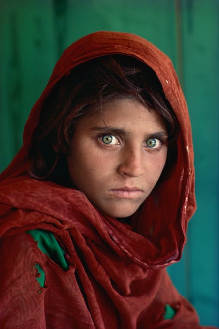 Steve McCurry’s Afghan Girl. A portrait of Sharbat Gula taken at Nasir Bagh refugee camp, Pakistan in 1984 as refugees fled the country during the Afghan-Soviet conflict.