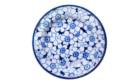 Antique plate with blue and white floral design