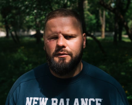 Artem Rakitin poses for a photo in Chernihiv