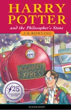 Cover of a book with an illustration of a young man in glasses and a red and yellow scarf looking surprised in front of a steam locomotive with a headboard reading 'Hogwarts Express'