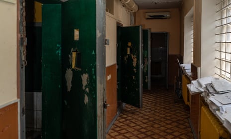 Balaklia police station cell doors open onto a corridor