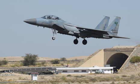 A Saudi F-15 fighter jet at the Khamis Mushayt military airbase. Amid escalating concerns over human rights, countries such as Germany and Belgium have in recent years denied export applications for arms headed to Saudi Arabia.