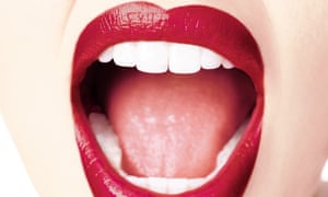 Close up of mouth with red lipstick