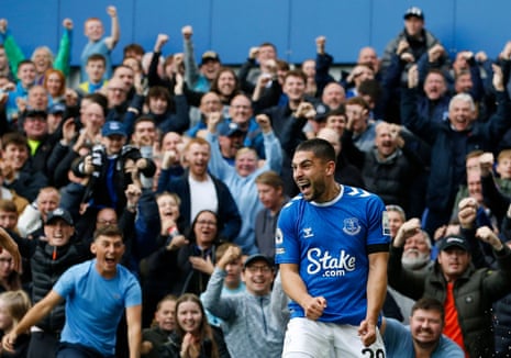 Maupay celebrates after scoring for Everton.