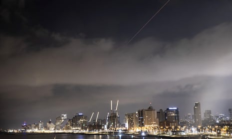 Explosions in the sky above Tel Aviv in Israel on Saturday night