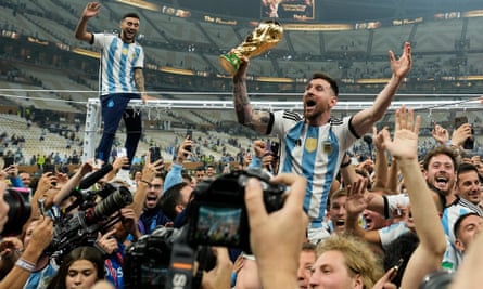 Argentina’s Lionel Messi celebrates with the World Cup