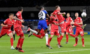 Dedryck Boyata (centre) nods in Hertha Berlin’s fourth goal to seal victory in a game where the visitors failed to register a shot on target.