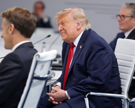 US president Donald Trump attends a working session with G7 leaders and outreach partners on promoting economic growth, during the G7 Summit in Evian-les-Bains, France.