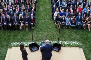 U.S President Trump holds an event to announce his nominee of U.S. Court of Appeals for the Seventh Circuit Judge Barrett to fill the Supreme Court seat left vacant by the death of Justice Ruth Bader Ginsburg at the White House in WashingtonU.S President Donald Trump holds an event to announce his nominee of U.S. Court of Appeals for the Seventh Circuit Judge Amy Coney Barrett to fill the Supreme Court seat left vacant by the death of Justice Ruth Bader Ginsburg, who died on September 18, at the White House in Washington, U.S., September 26, 2020. Picture taken September 26, 2020. REUTERS/Carlos Barria