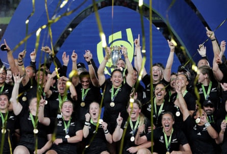 New Zealand show their delight after beating England in the Rugby World Cup final in 2022.