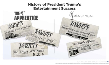 'History of Trump's entertainment success' slide.