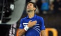 Novak Djokovic celebrates his win over Lucas Pouille