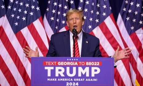 Donald Trump speaks during a campaign rally at the Forum River Center in Rome, Georgia, in March 2024.