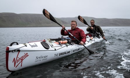 Olly Hicks and George Bullard, in their kayak as part of their journey to Greenland.